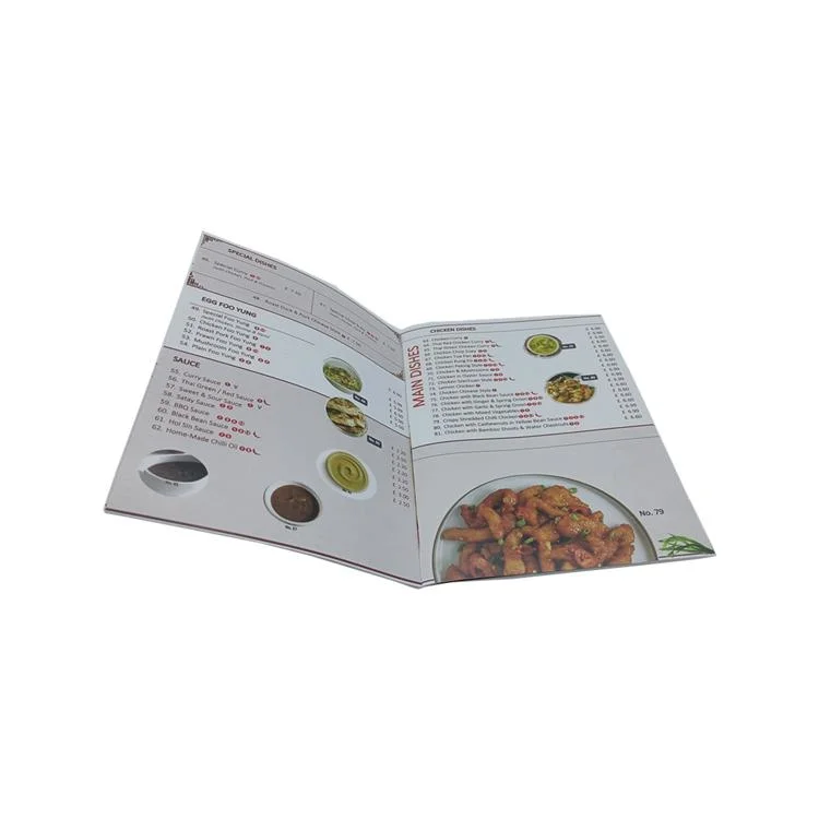 High Quality Cheap A5 Full Color Custom Food Menu Brochure for Booklet Folded Printing