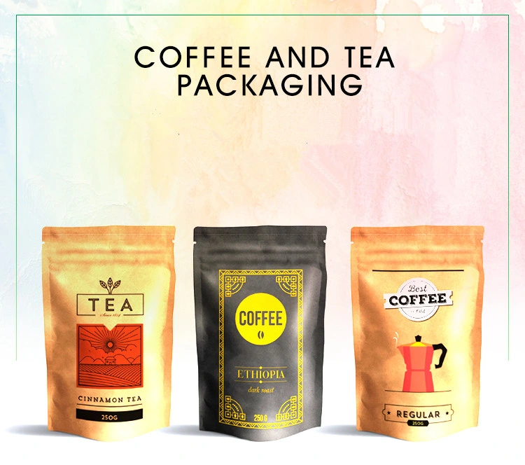 Custom Compostable Recyclable Zipper Lock Biodegradable Kraft Paper Flat Bottom Coffee Tea Food Plastic Packaging Bag