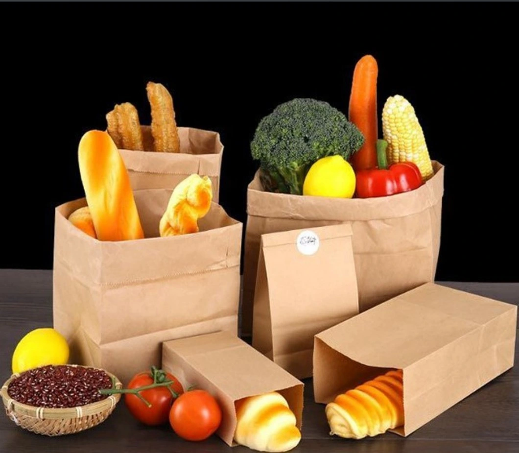 Takeaway Food Packaging Kraft Paper Bags Snack Donuts Fried Chicken Roast Kraft Paper Storage Packing Bag Greaseproof White and Brown Kraft Bags at Cheap Price