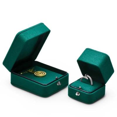 Mode Neu Grün Mikrofaser Druckknopf Ring Fall Anhänger Box Schmuck Lagerung Organizer Geschenk Paket für Verlobung