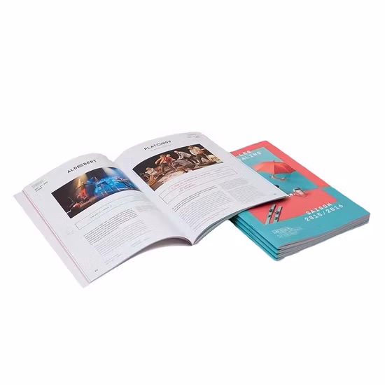 Niedriger Preis, kundenspezifischer Offset-Druck weicher Bücher, Sattelheftung, Bindung von Büchern, Veröffentlichung von Katalogen, Broschüren, Broschürendruck